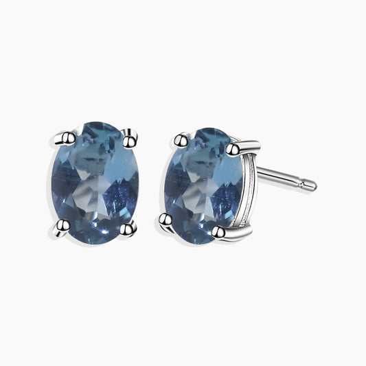 Oval Cut Stud Earrings in Sterling Silver -  London Blue Topaz
