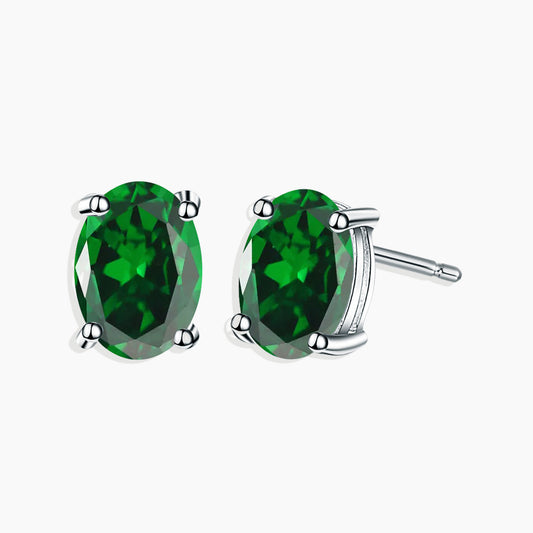 Oval Cut Stud Earrings in Sterling Silver -  Emerald