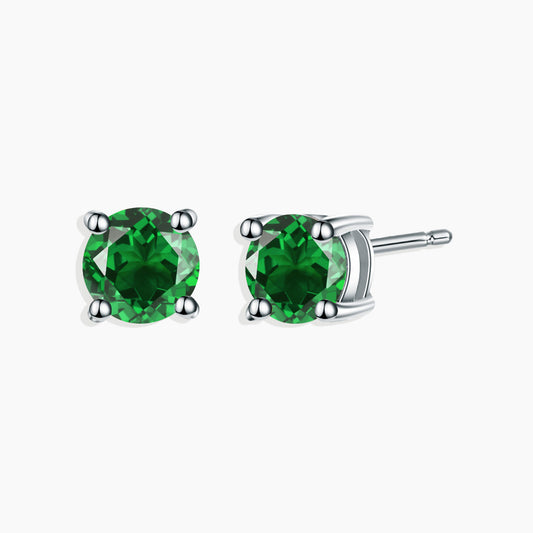 Round Cut Stud Earrings in Sterling Silver -  Emerald