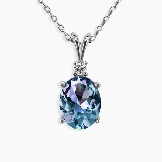 Alexandrite Oval Shape Pendant Necklace in Sterling Silver