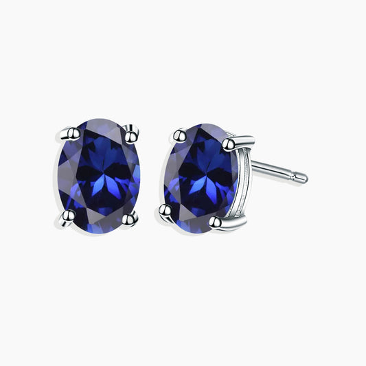 Oval Cut Stud Earrings in Sterling Silver -  Sapphire