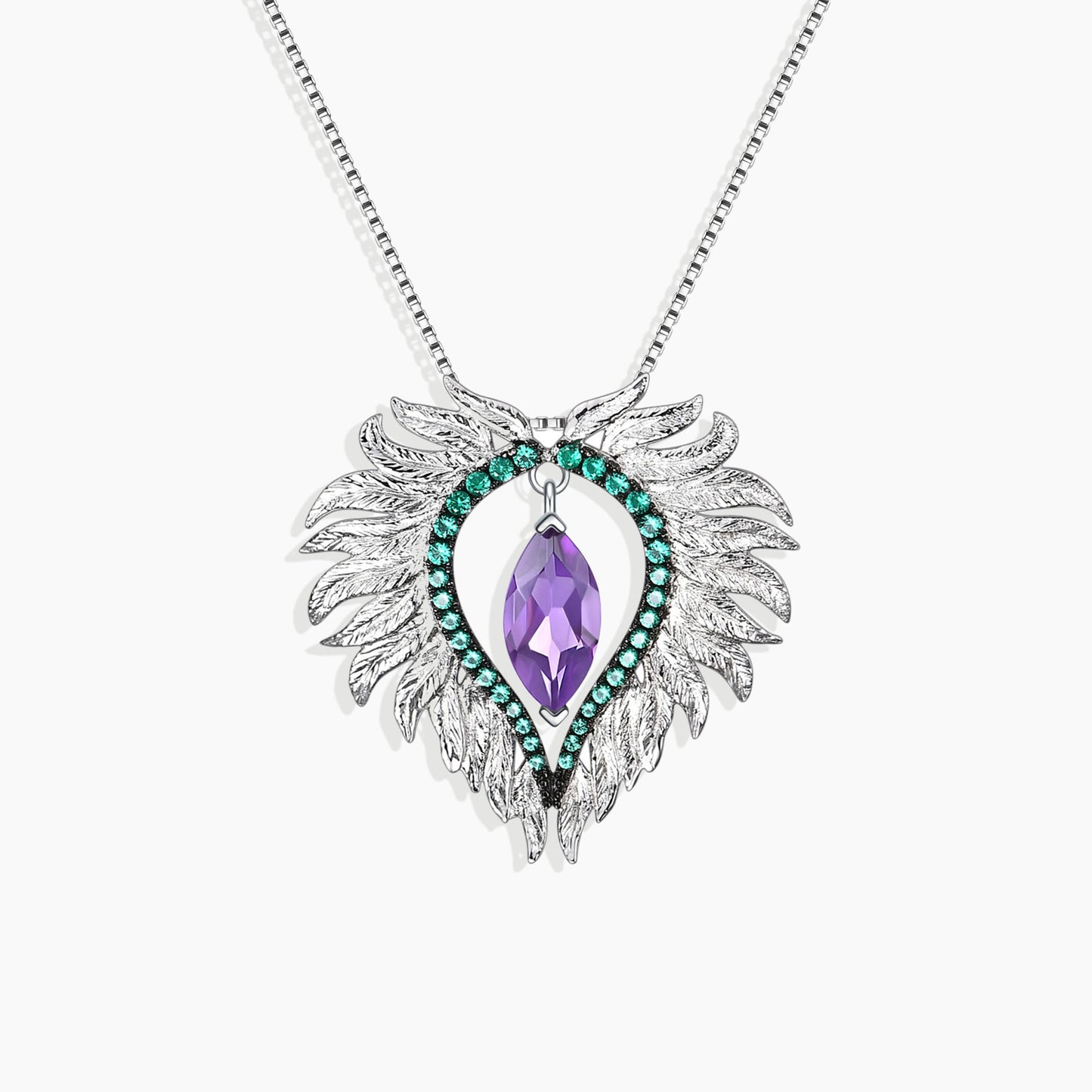 Amethyst Feather Necklace in Sterling Silver