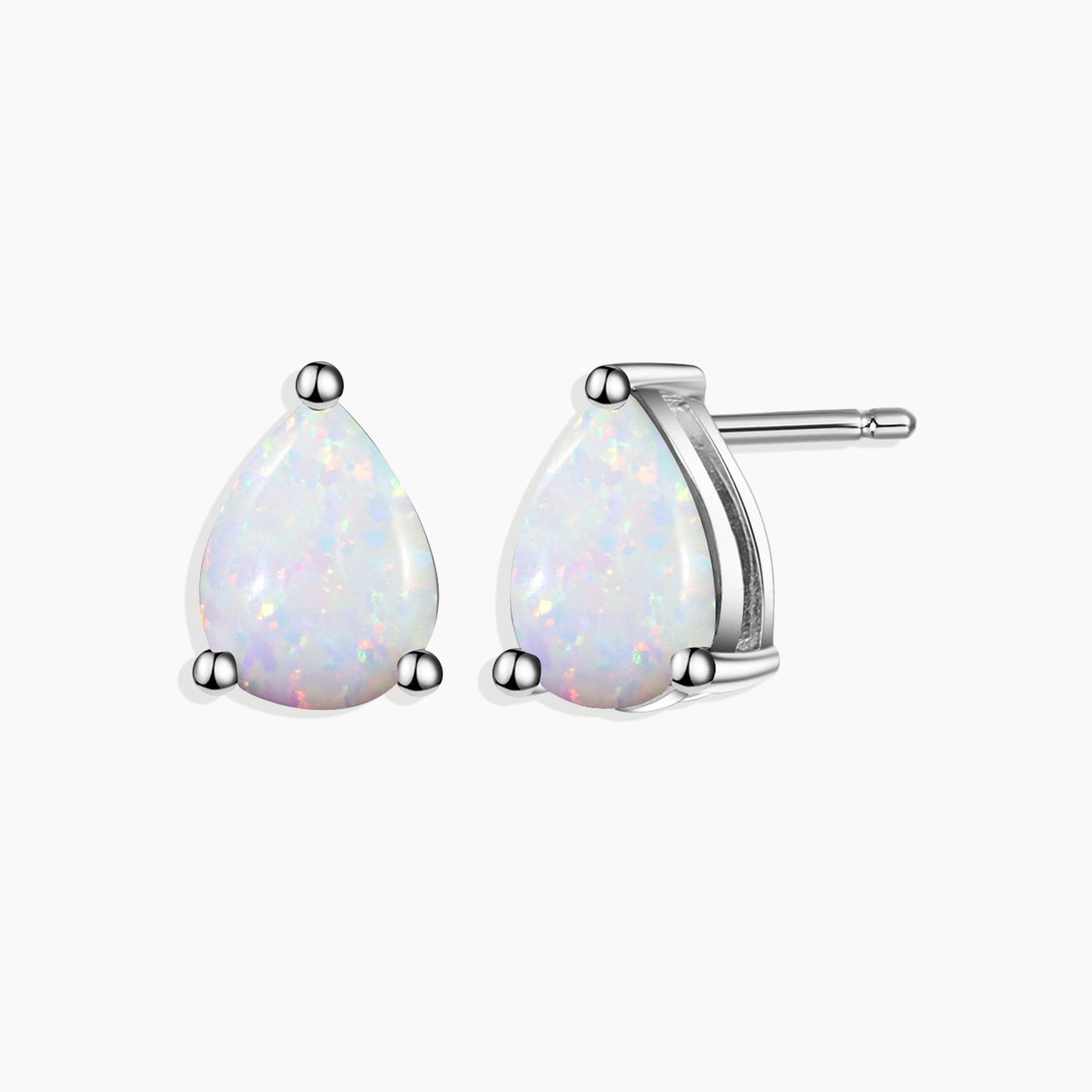Pear Cut Stud Earrings in Sterling Silver -  Opal