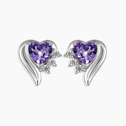 Amethyst Heart Shape Stud Earrings in Sterling Silver