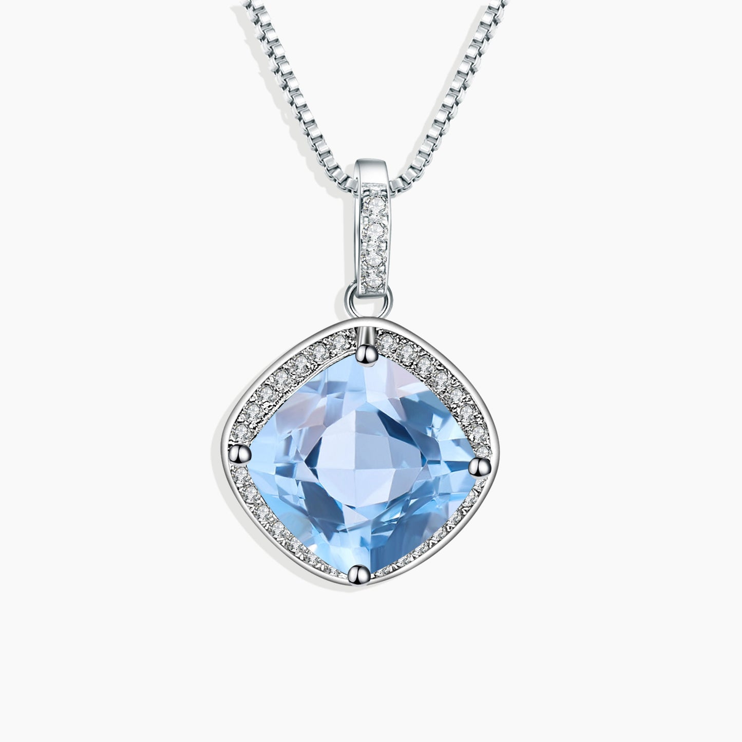 Sky Blue Topaz Cushion Cut Pendant Necklace in Sterling Silver