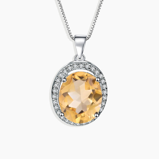 Citrine Oval Cut Regal Pendant Necklace in Sterling Silver