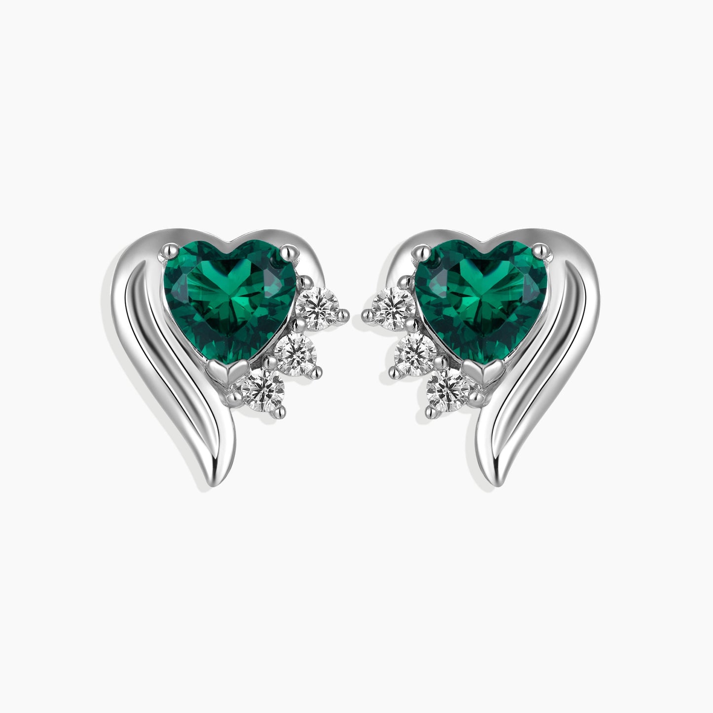 Emerald Heart Shape Stud Earrings in Sterling Silver