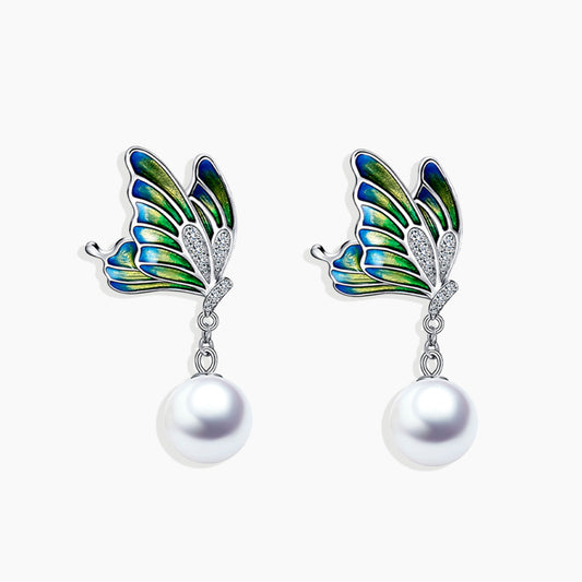 Irosk Growth Earrings in Sterling Silver with Fresh Water Pearl - Green