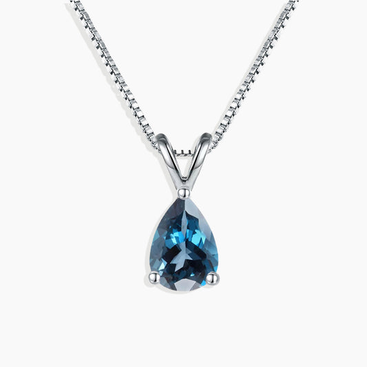 Irosk Pear Cut Necklace in Sterling Silver -  London Blue Topaz