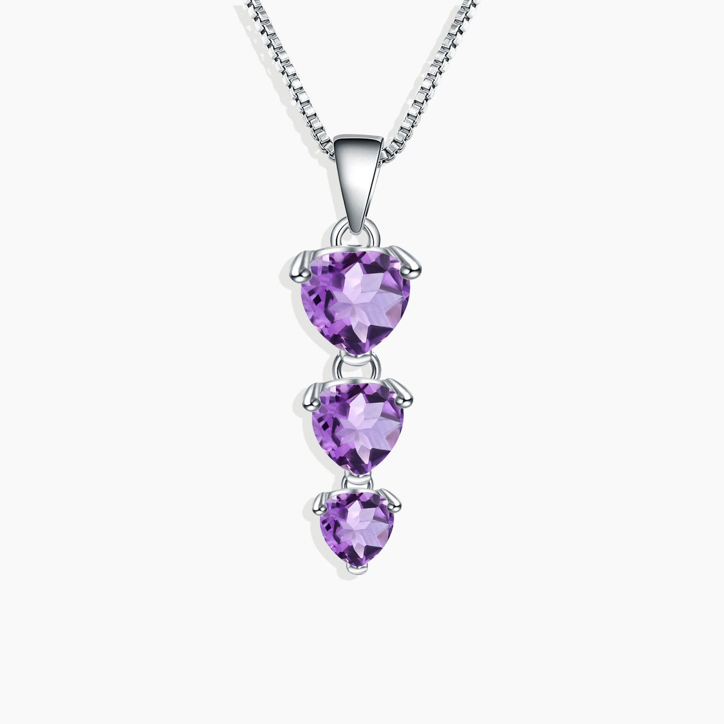 Amethyst Heart Drop Pendant Necklace in Sterling Silver