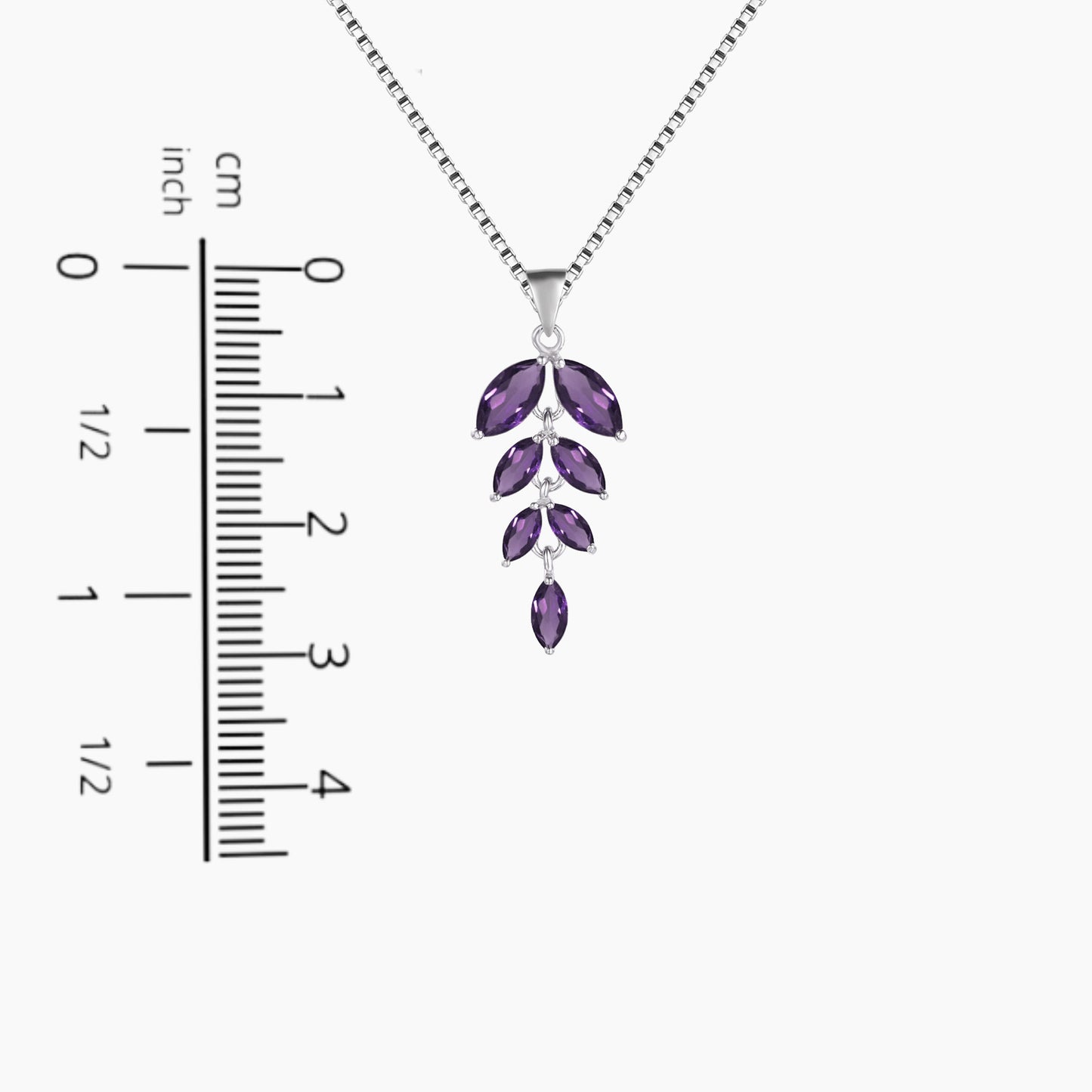 Amethyst Leaf Pendant Necklace in Sterling Silver