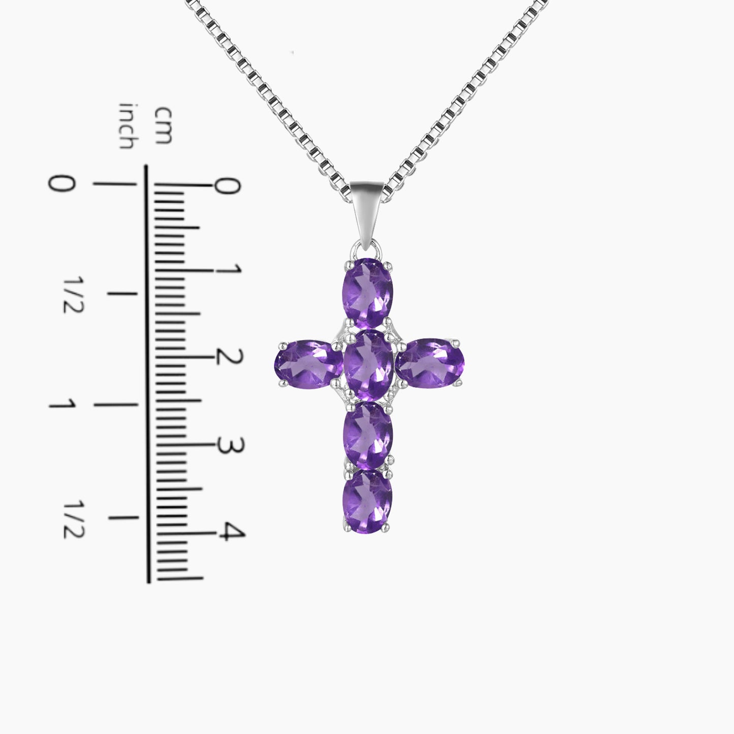Cross Necklace in Sterling Silver -  Amethyst