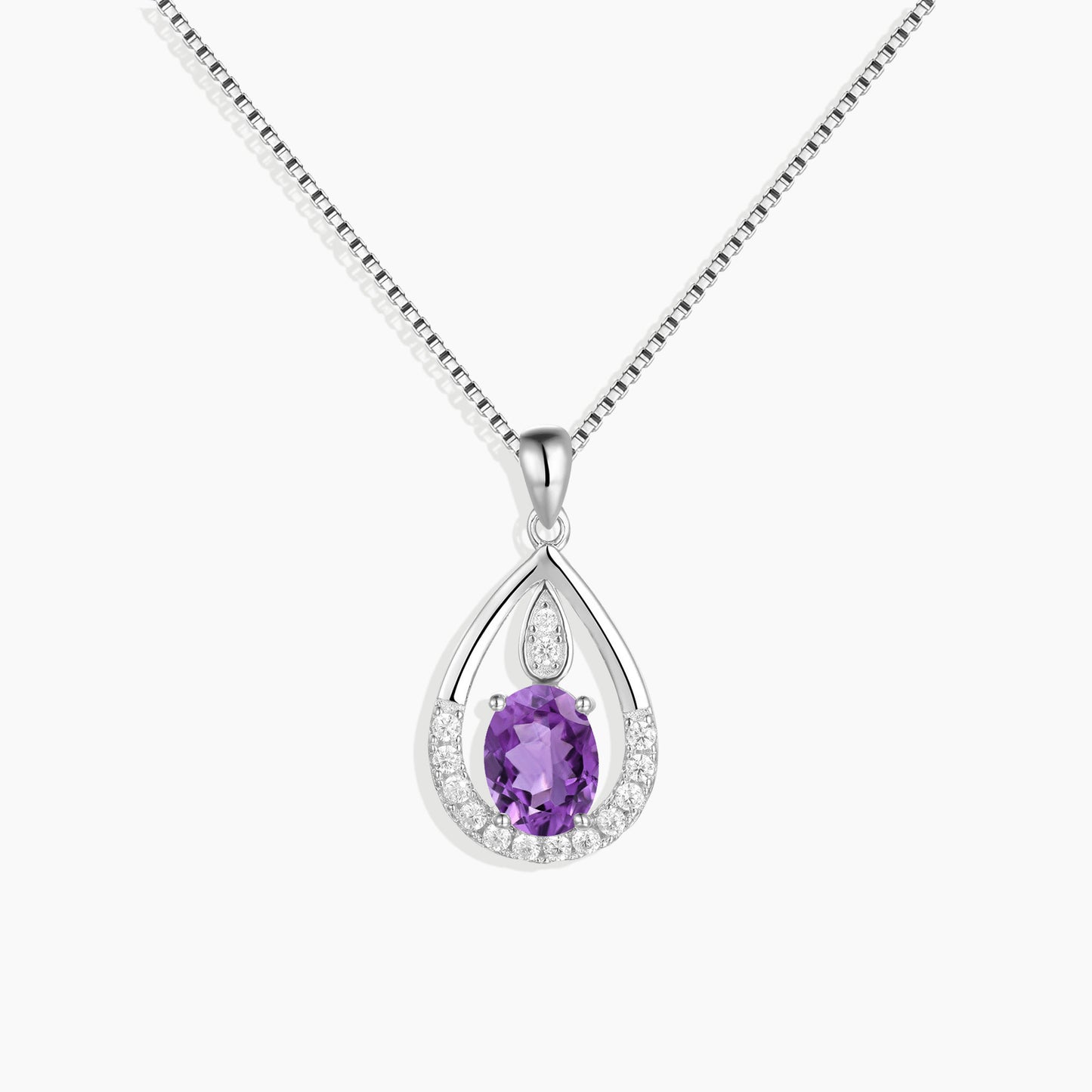 Amethyst Drop Pendant Necklace in Sterling Silver