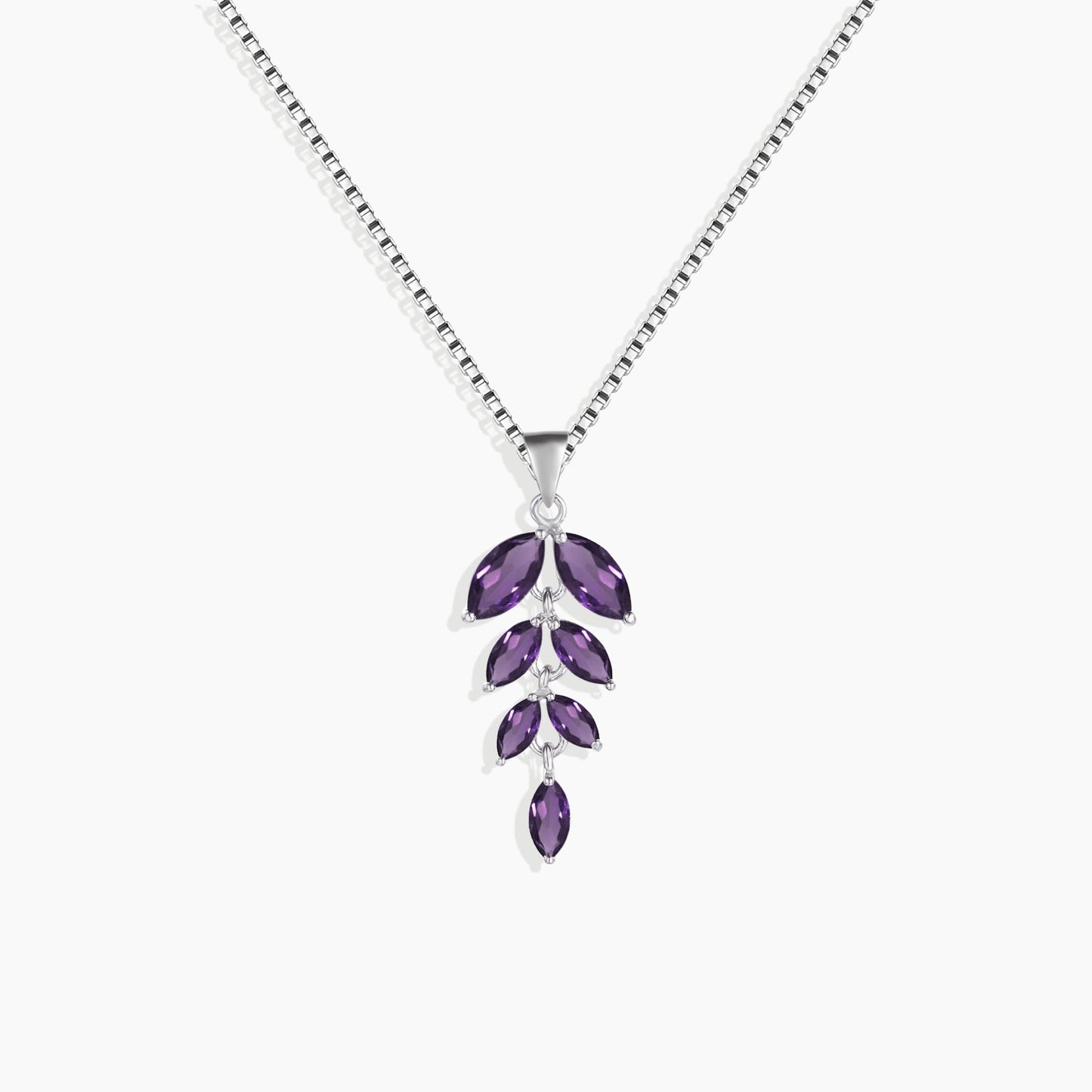Amethyst Leaf Pendant Necklace in Sterling Silver