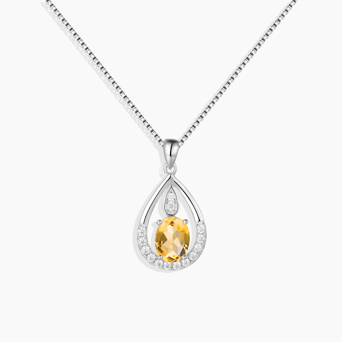 Citrine Drop Pendant Necklace in Sterling Silver