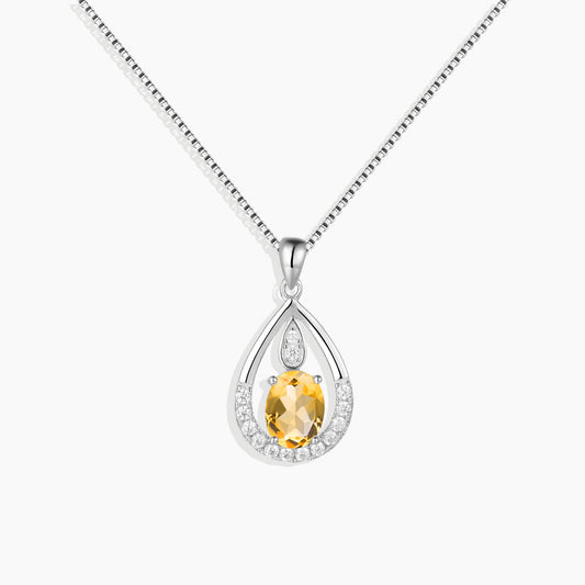 Citrine Drop Pendant Necklace in Sterling Silver