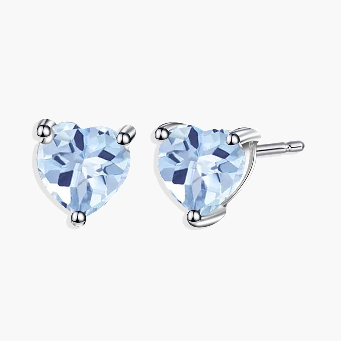 Heart Shape Stud Earrings in Sterling Silver -  Aquamarine