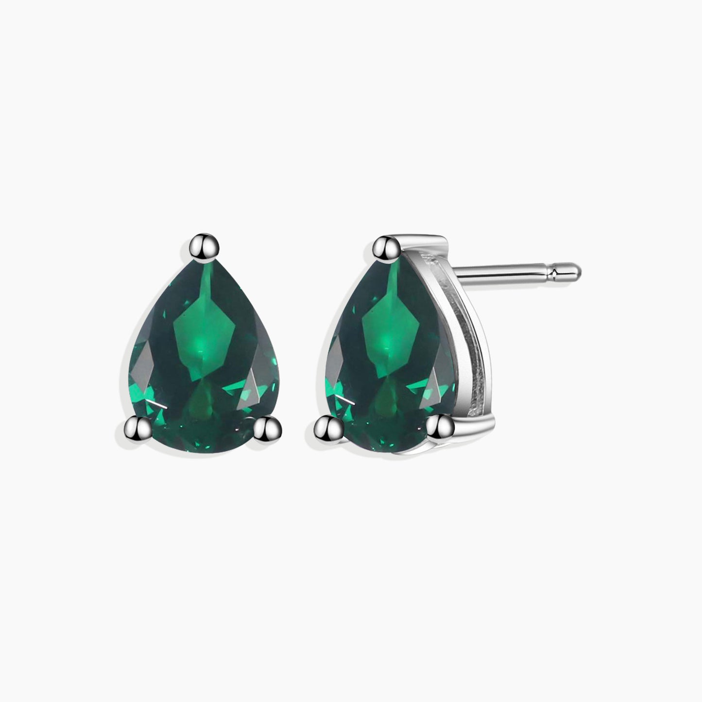 Pear Cut Stud Earrings in Sterling Silver -  Emerald