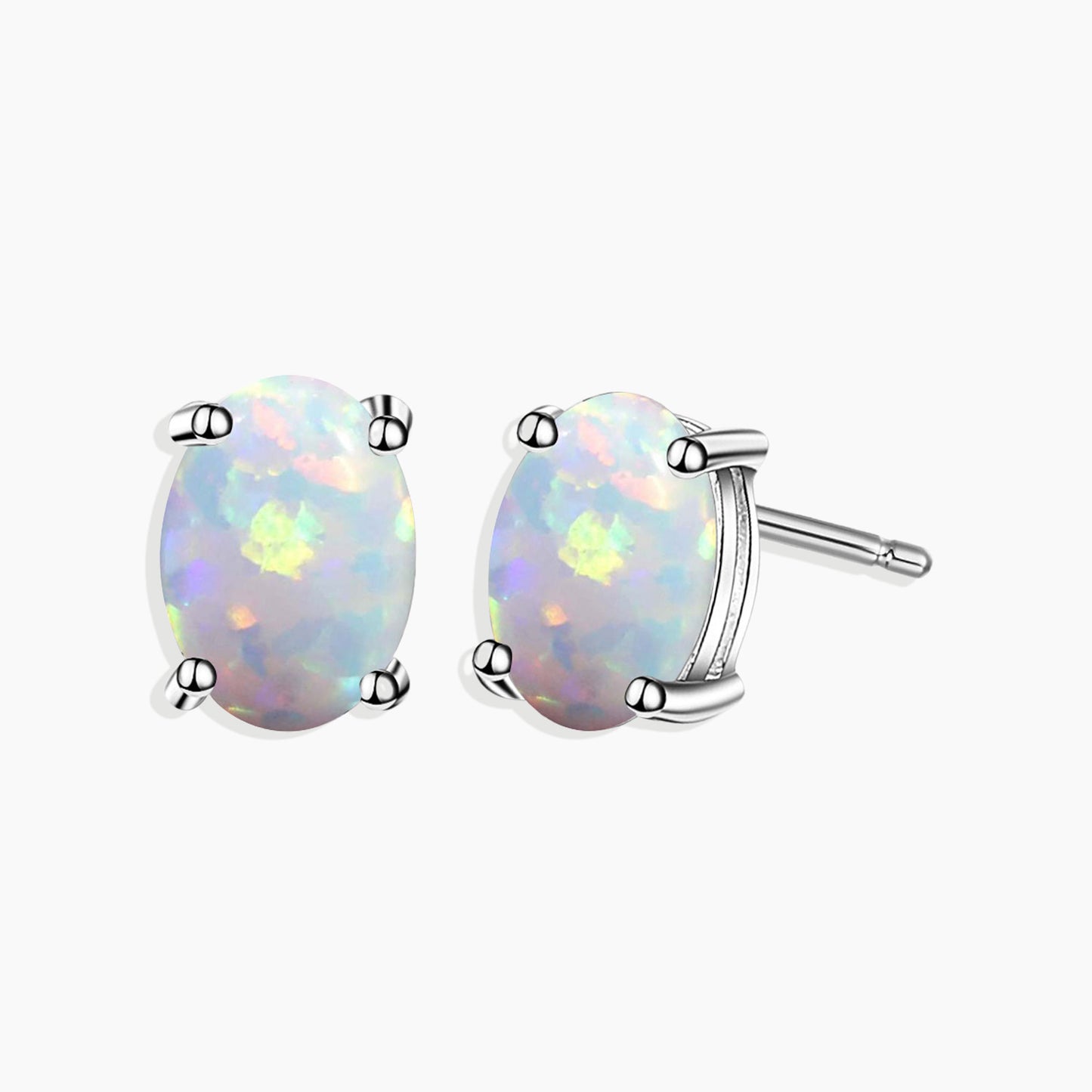 Oval Cut Stud Earrings in Sterling Silver -  Opal