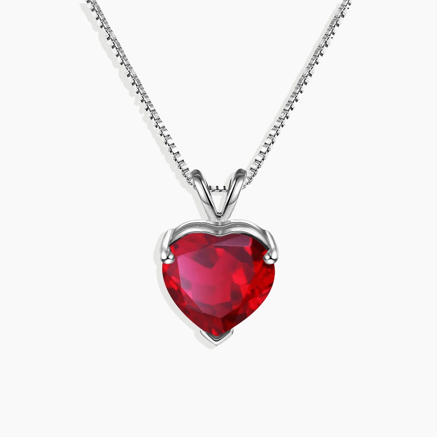 Heart Shaped Gemstone Necklace in Sterling Silver -  Ruby