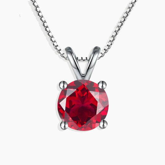 Irosk Round Cut Necklace in Sterling Silver -  Ruby