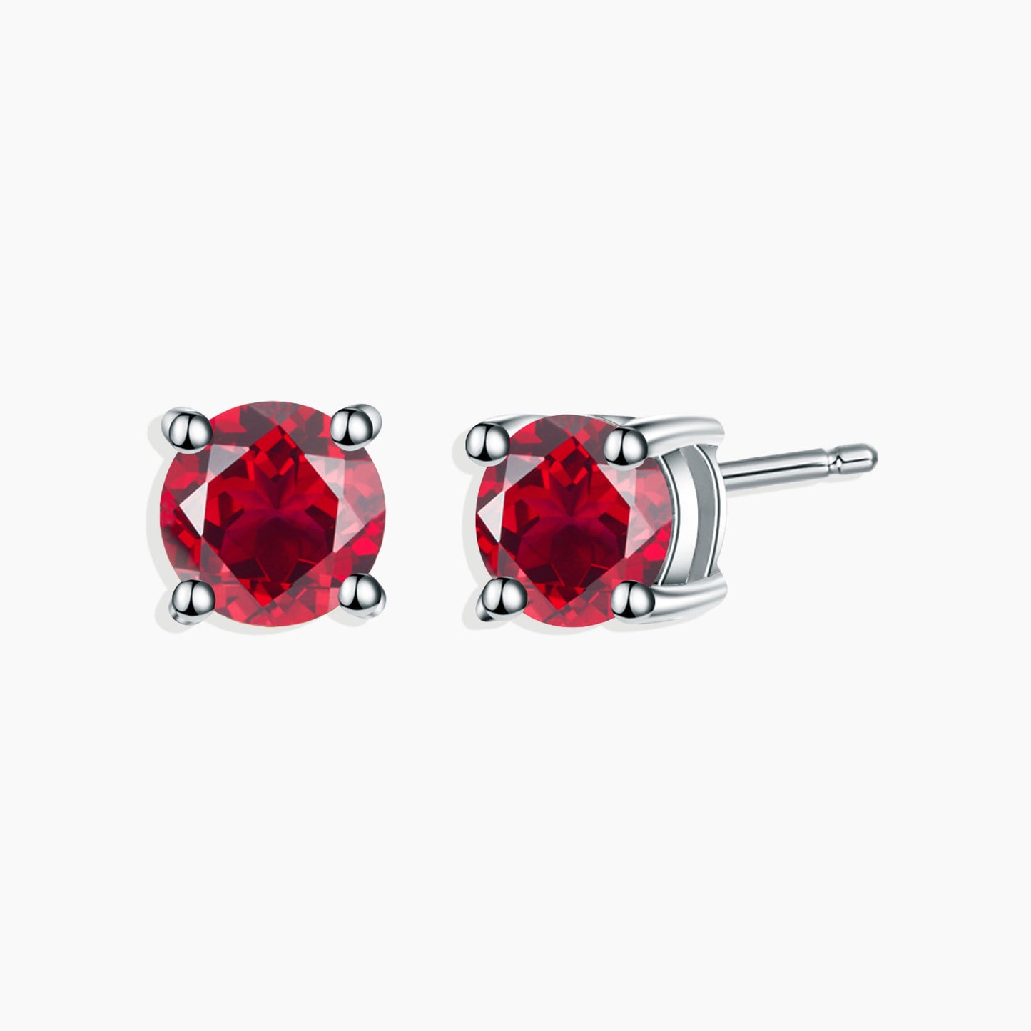 Round Cut Stud Earrings in Sterling Silver -  Ruby