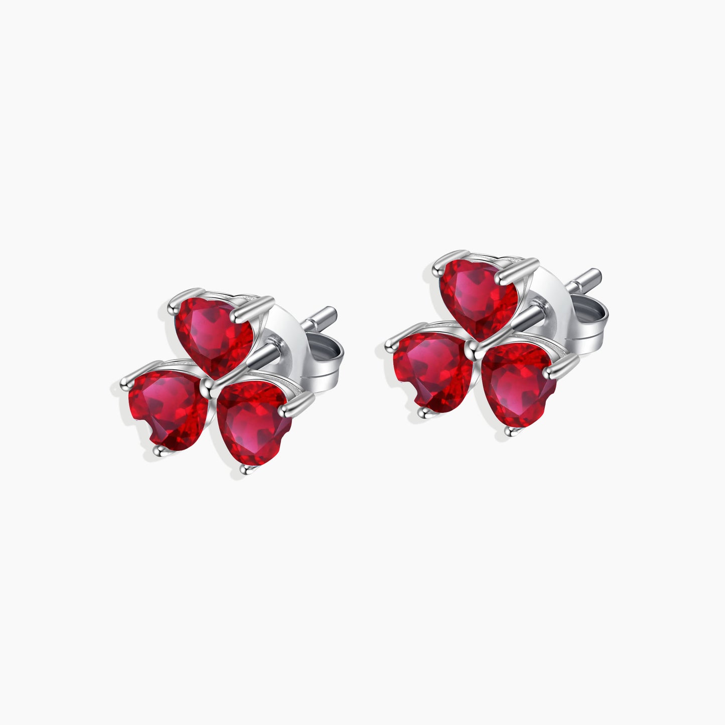 Flower Shape Stud Earrings in Sterling Silver -  Ruby