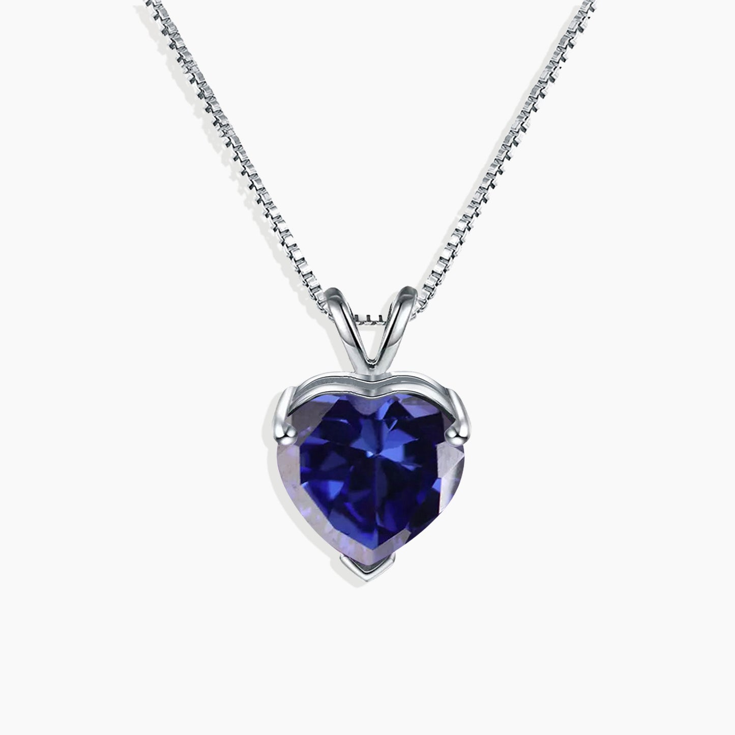 Heart Shaped Gemstone Necklace in Sterling Silver -  Blue Sapphire