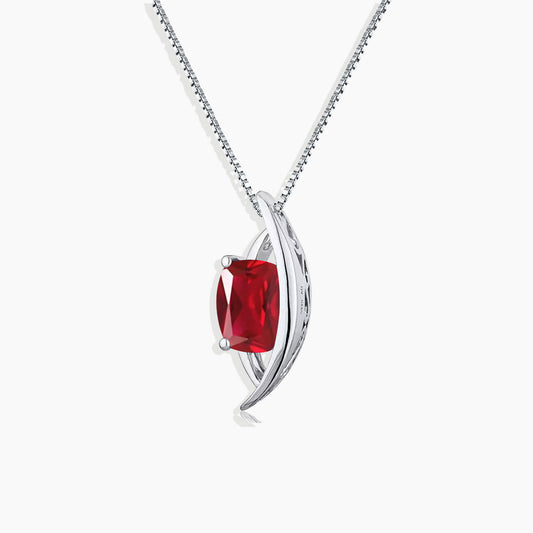 Ruby Cushion Cut Globe Necklace in Sterling Silver