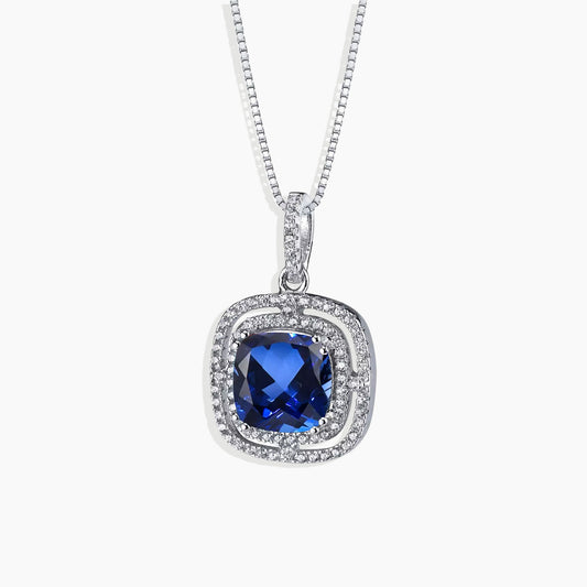 Sapphire Cushion Cut Artistic Pendant Necklace in Sterling Silver