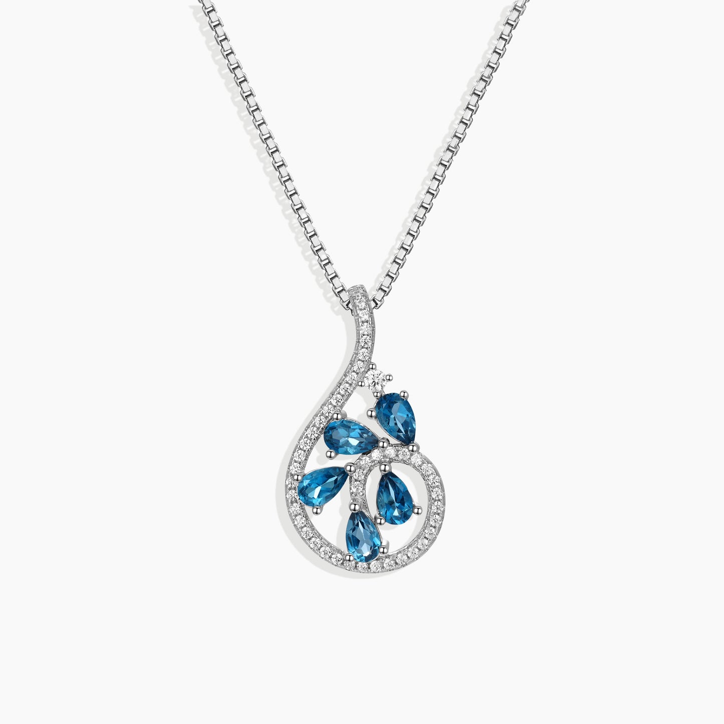 London Blue Topaz Dewdrop Necklace in Sterling Silver
