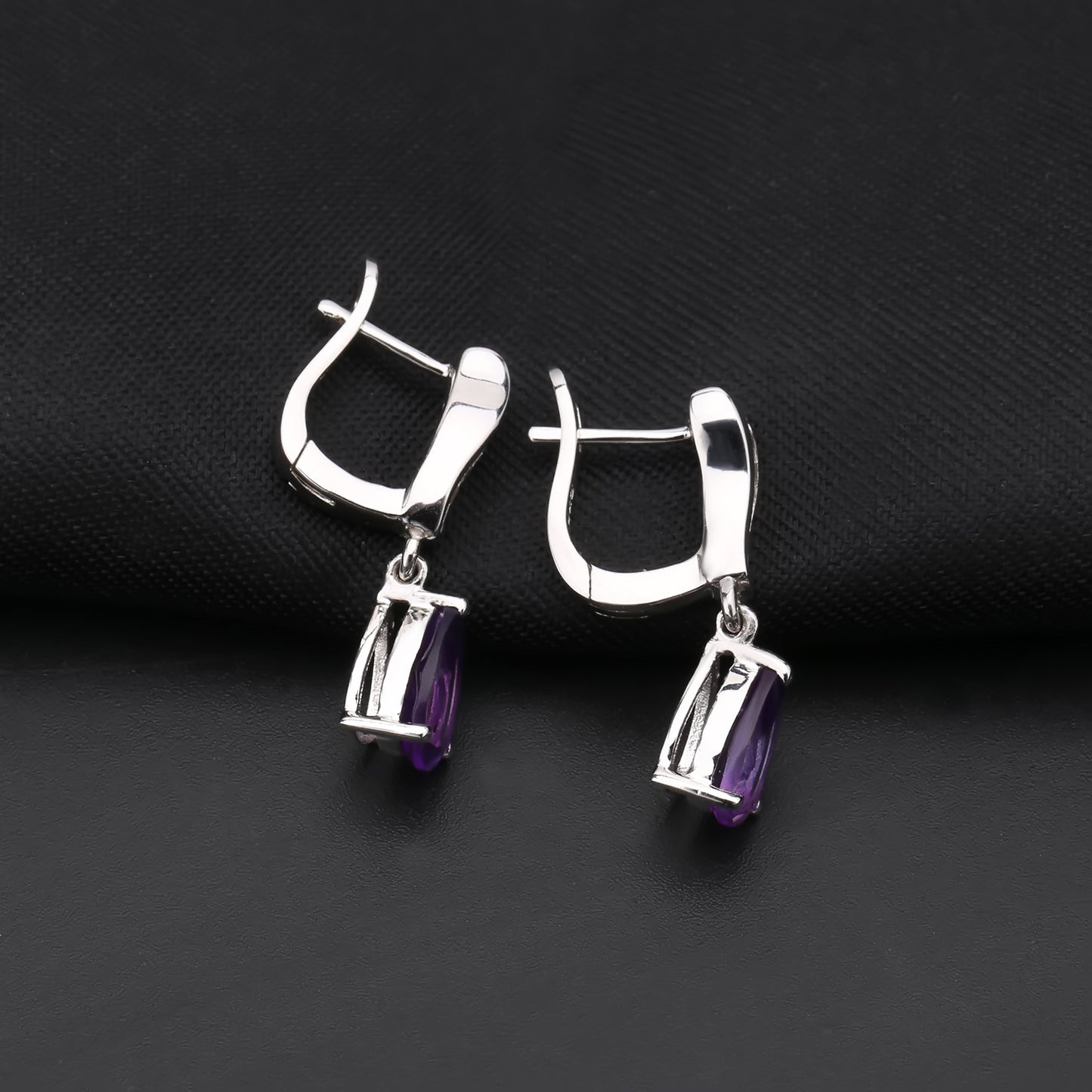 Amethyst Pear Cut Drop Earrings in Sterling Silver