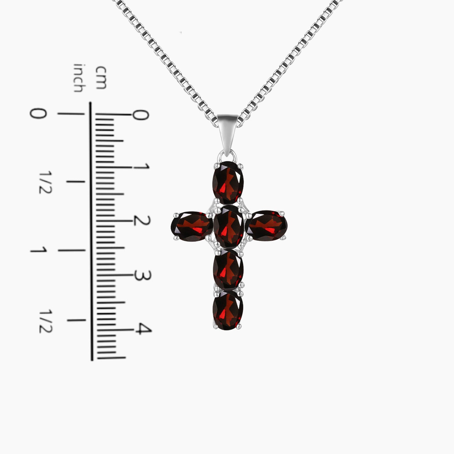 Cross Necklace in Sterling Silver -  Garnet