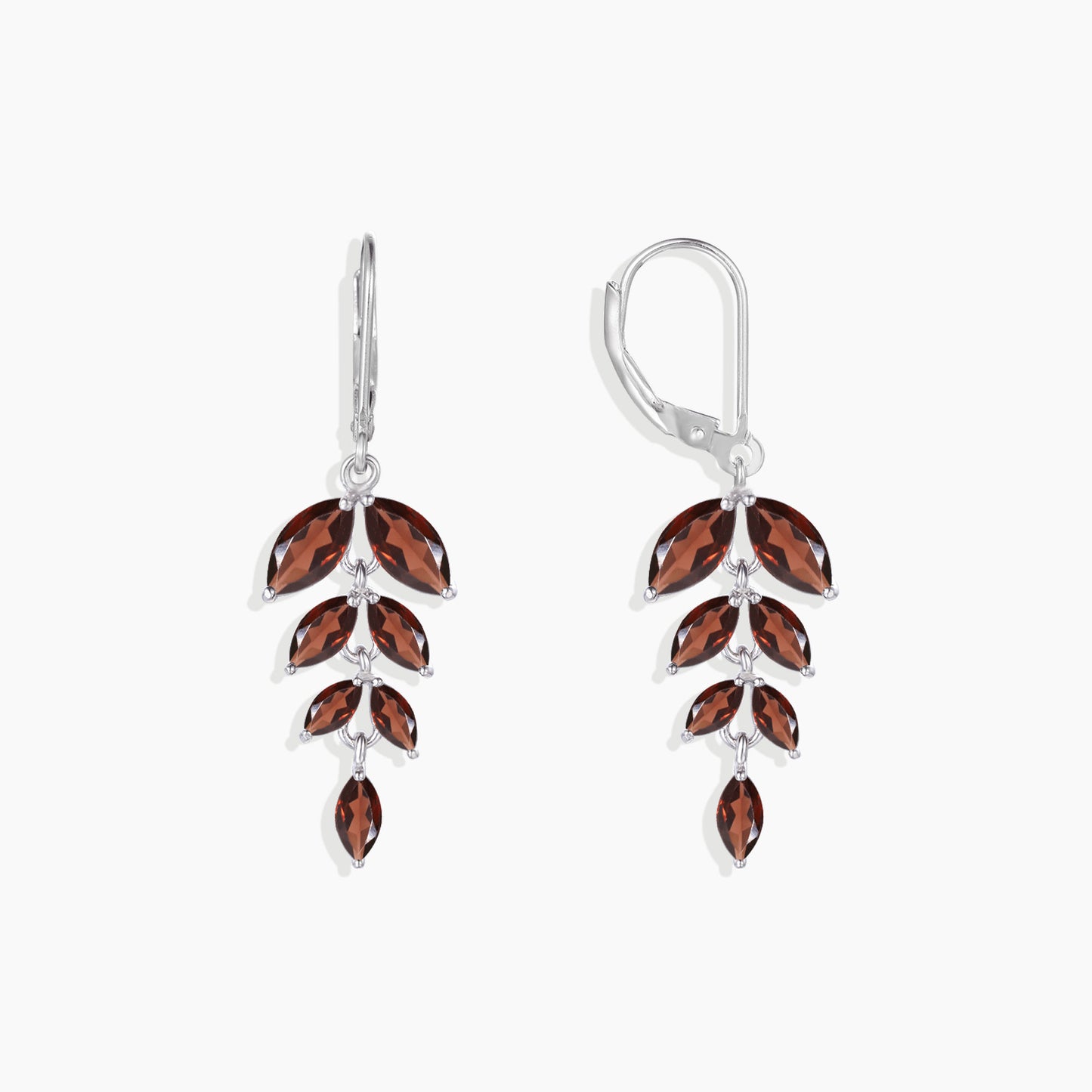 Garnet Leaf Earrings in Sterling Silver