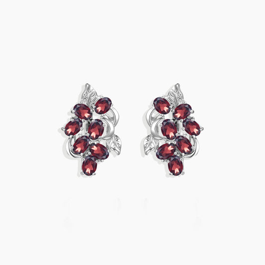 Garnet Oval Cut Snowflake Earrings in Sterling Silver