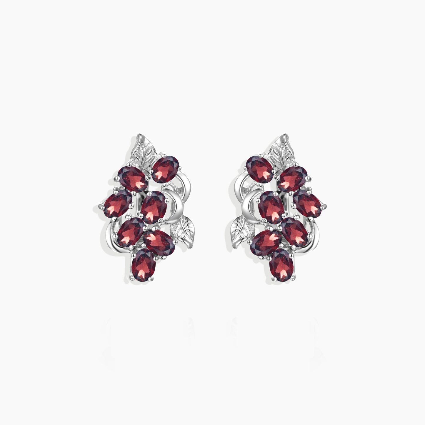 Garnet Oval Cut Snowflake Earrings in Sterling Silver