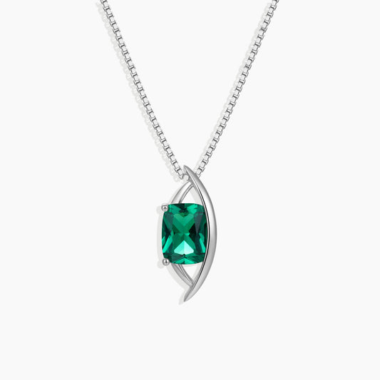 Emerald Cushion Cut Globe Necklace in Sterling Silver