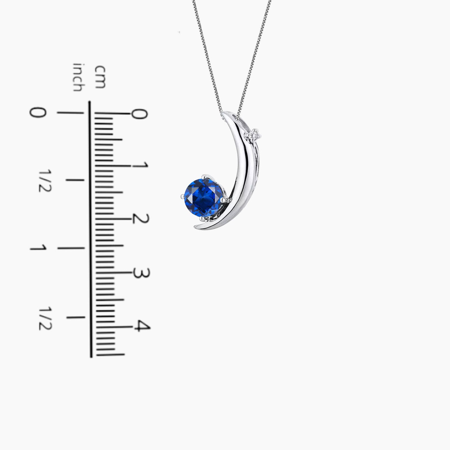 Sapphire Half Moon Pendant Necklace in Sterling Silver