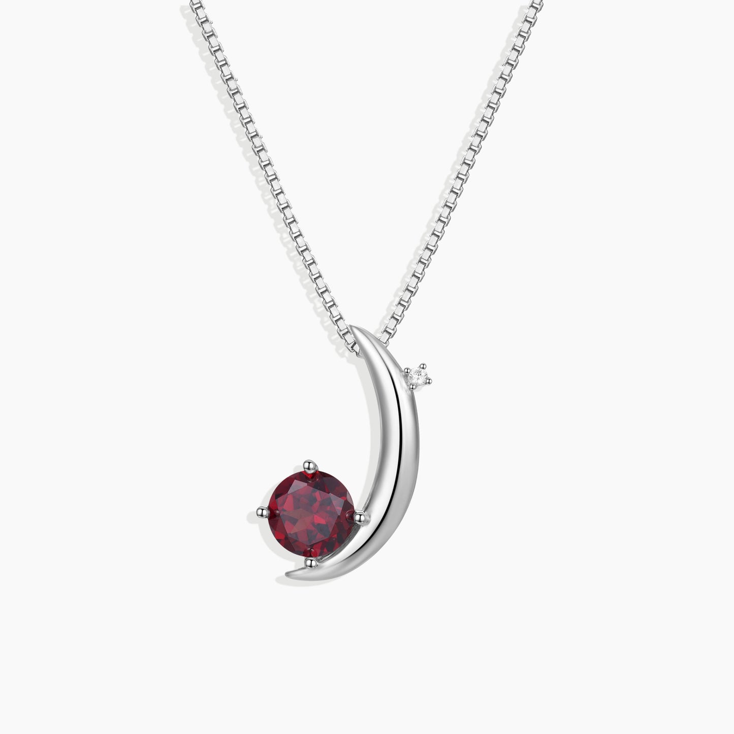 Garnet Half Moon Pendant Necklace in Sterling Silver