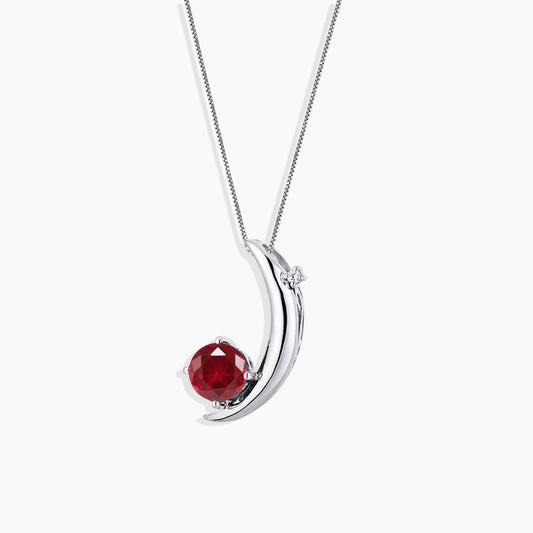 Ruby Half Moon Pendant Necklace in Sterling Silver