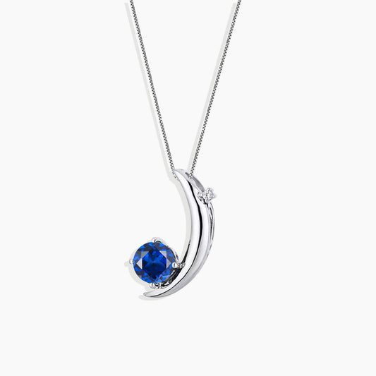 Sapphire Half Moon Pendant Necklace in Sterling Silver