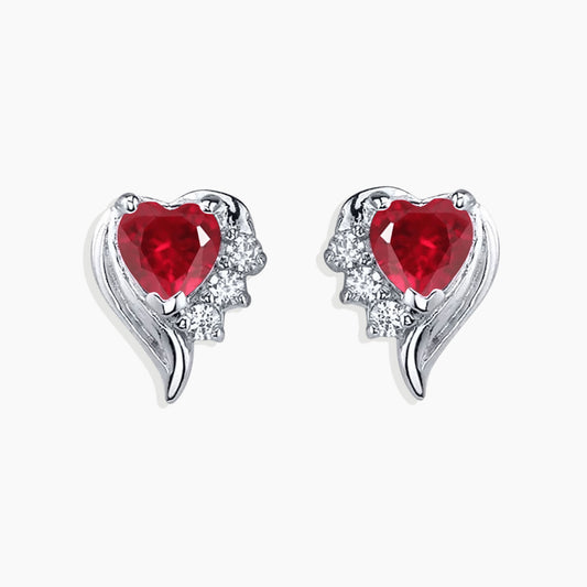 Ruby Heart shape Stud Earrings in sterling Silver