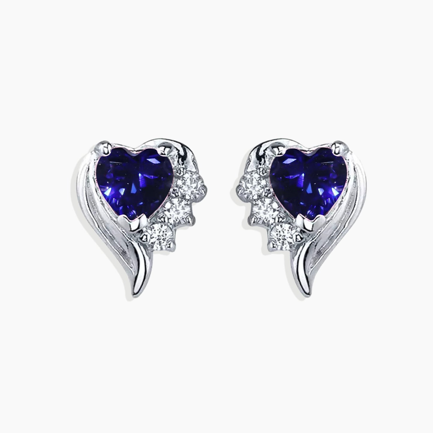 Sapphire Heart shape Stud Earrings in sterling Silver