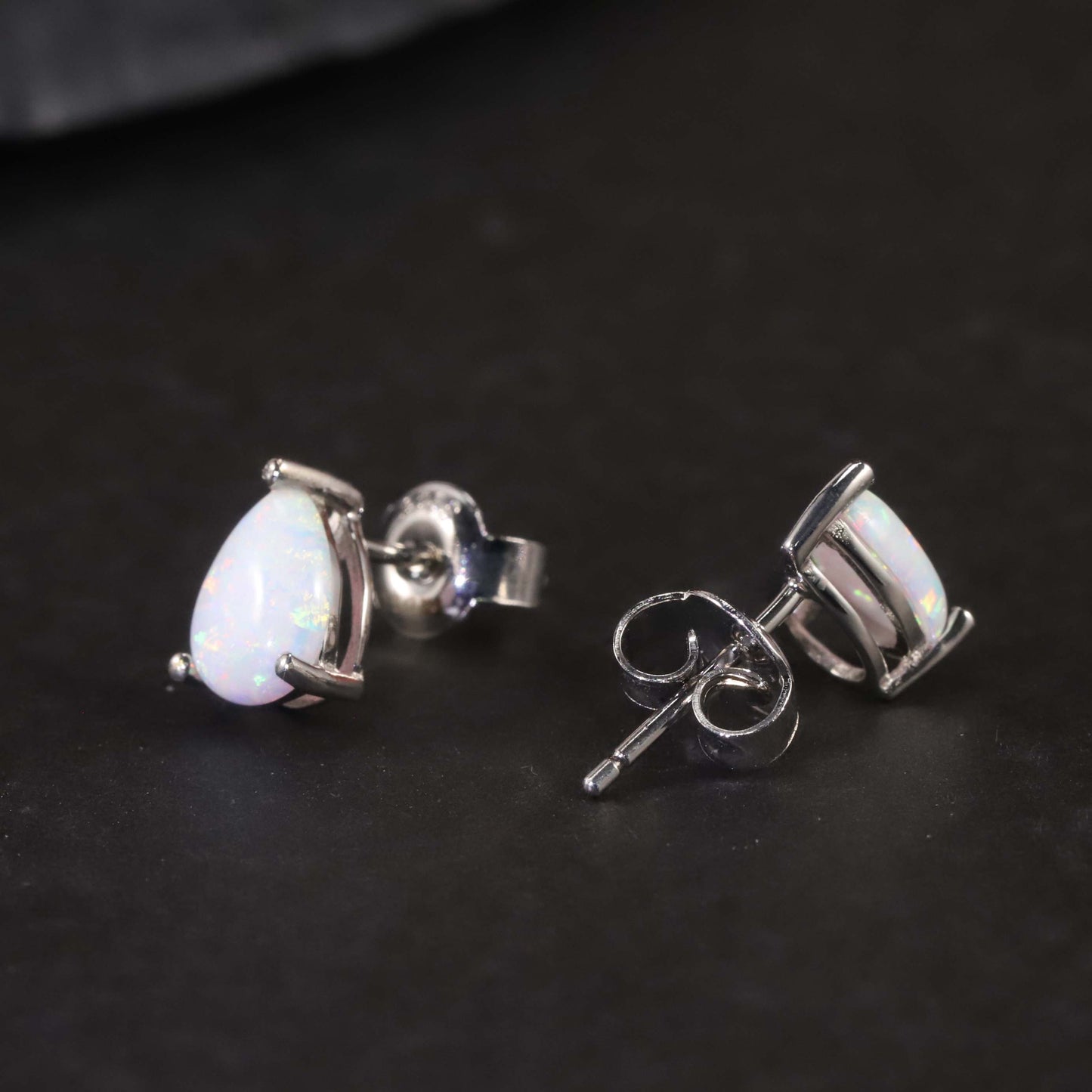 Pear Cut Stud Earrings in Sterling Silver -  Opal
