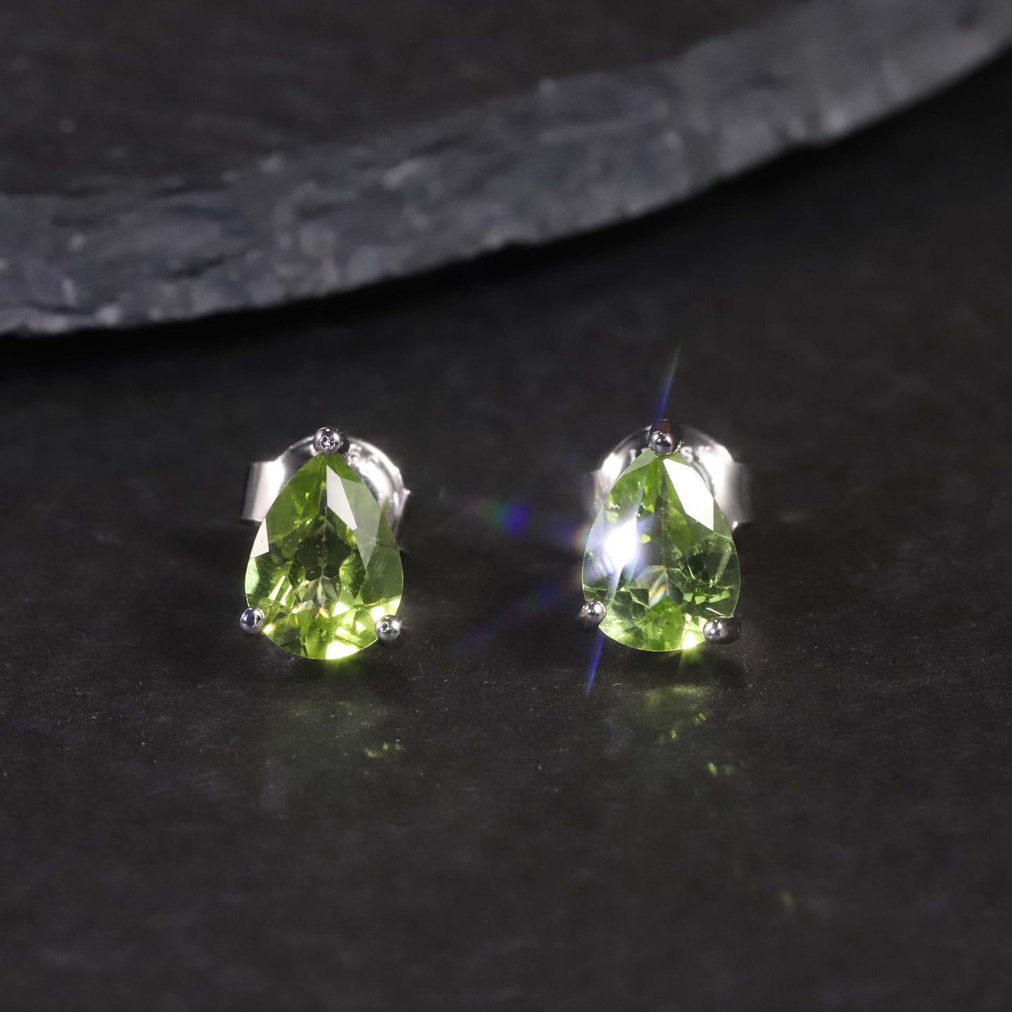 Pear Cut Stud Earrings in Sterling Silver -  Peridot