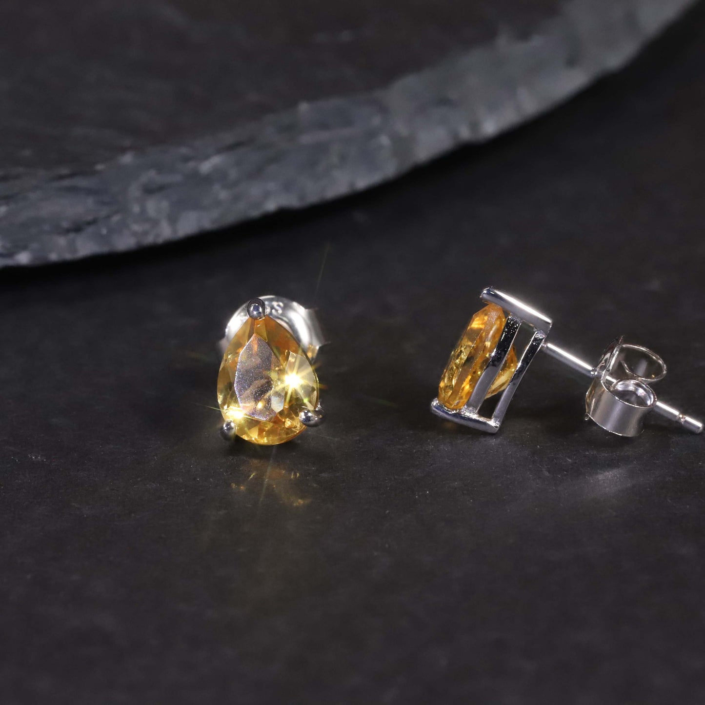Pear Cut Stud Earrings in Sterling Silver -  Citrine