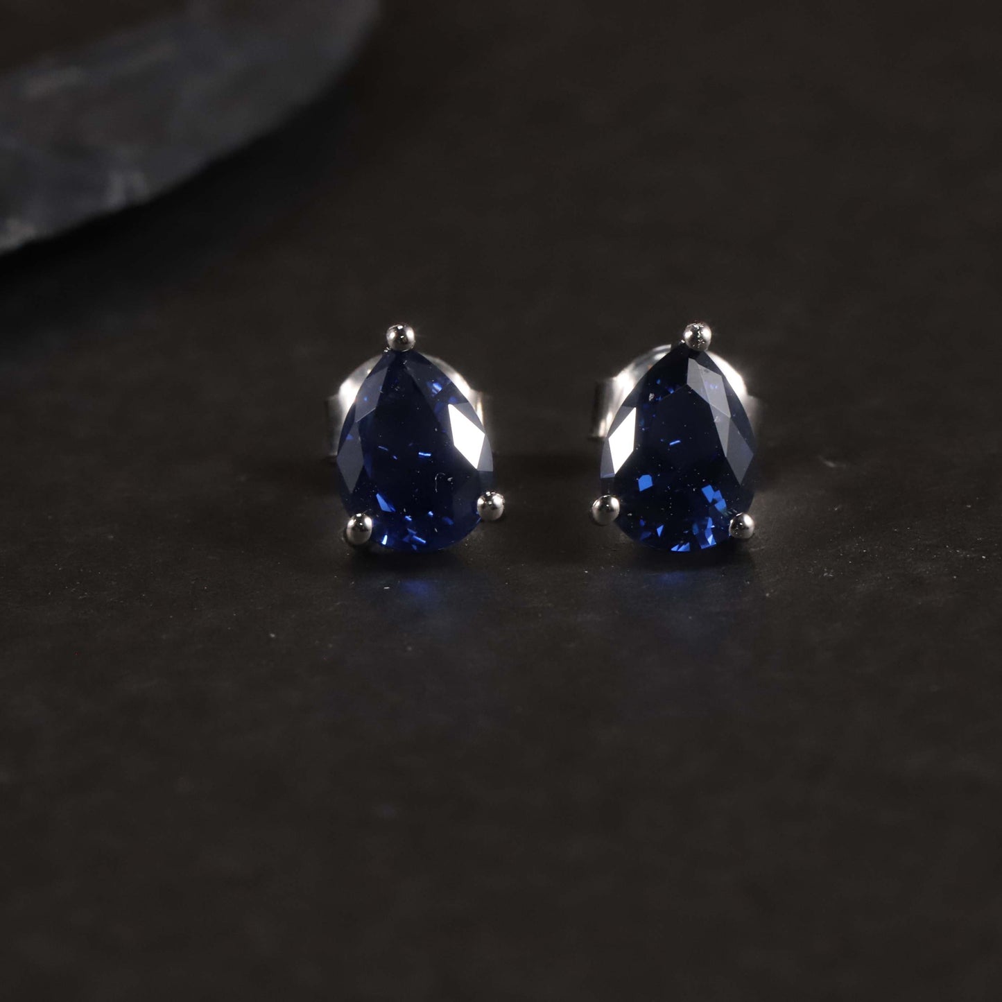 Pear Cut Stud Earrings in Sterling Silver -  Tanzanite