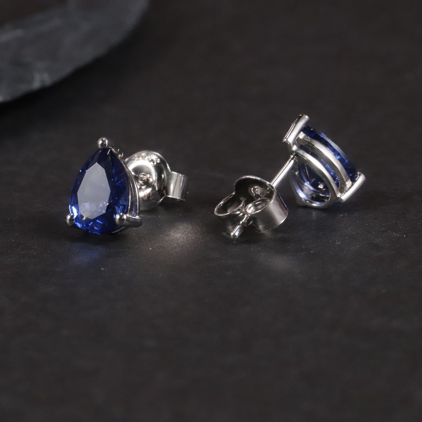 Pear Cut Stud Earrings in Sterling Silver -  Tanzanite