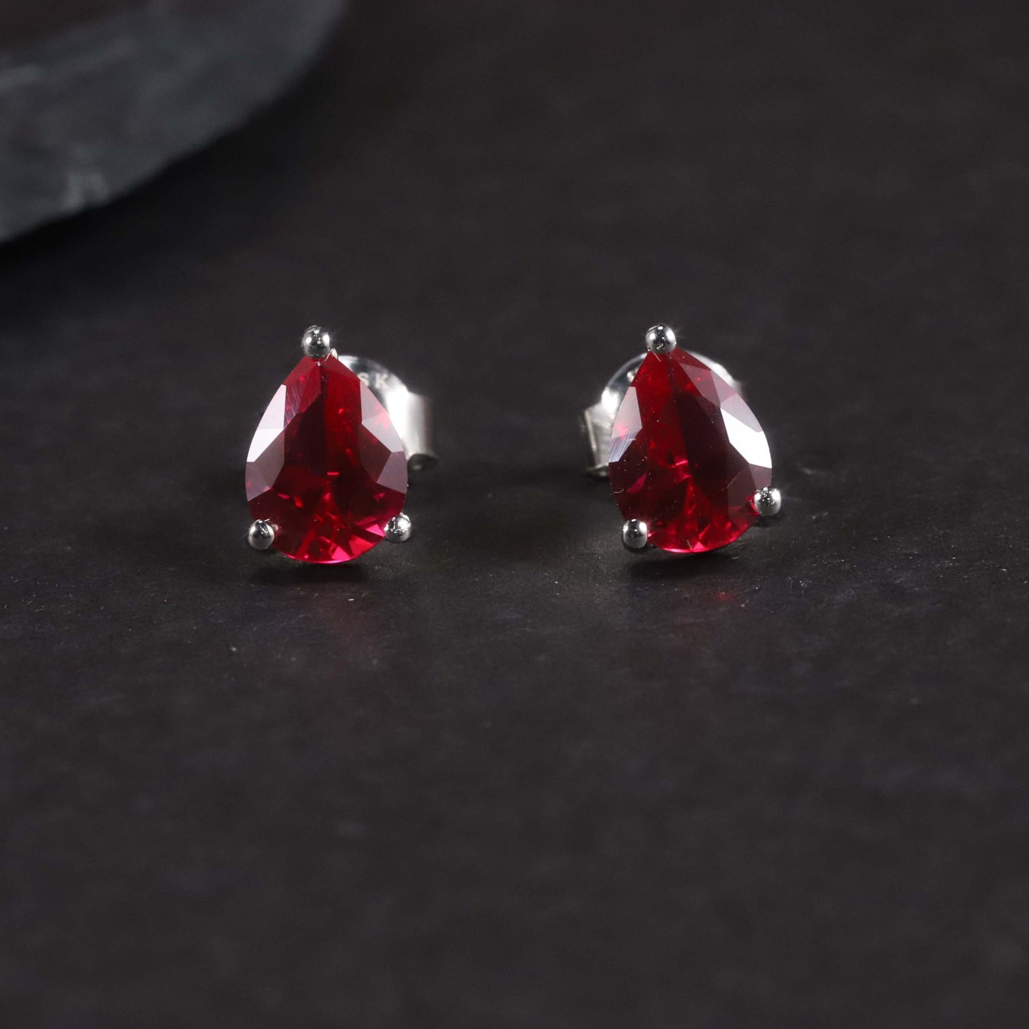 Pear Cut Stud Earrings in Sterling Silver - Ruby
