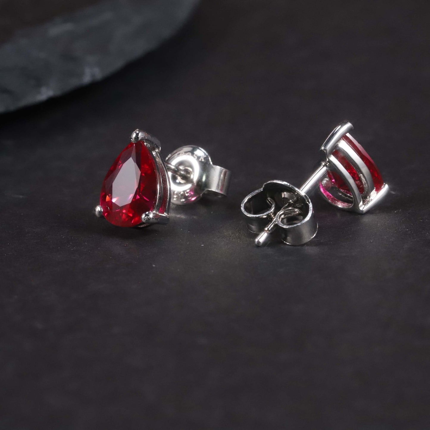 Pear Cut Stud Earrings in Sterling Silver - Ruby
